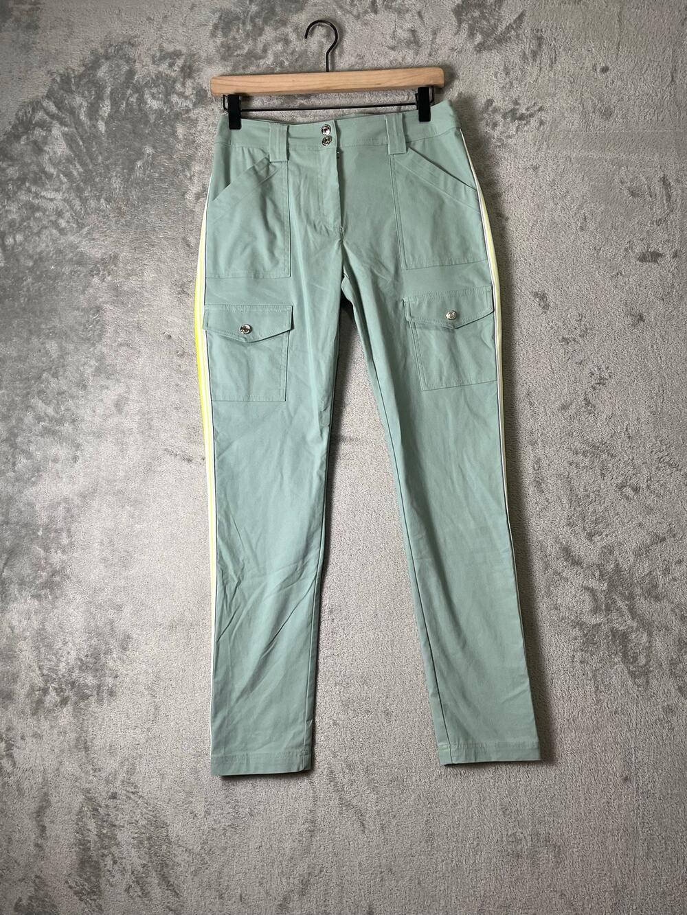 Anatomie Kate Stripe Sage Green Cargo Travel Skinny Pants Size Small Stretch New